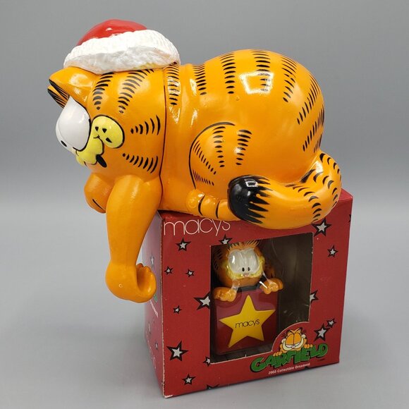 Garfield Christmas Lot Vintage 1981 Stocking Hanger Bell NEW 2003 Macys Ornament - Picture 2 of 16